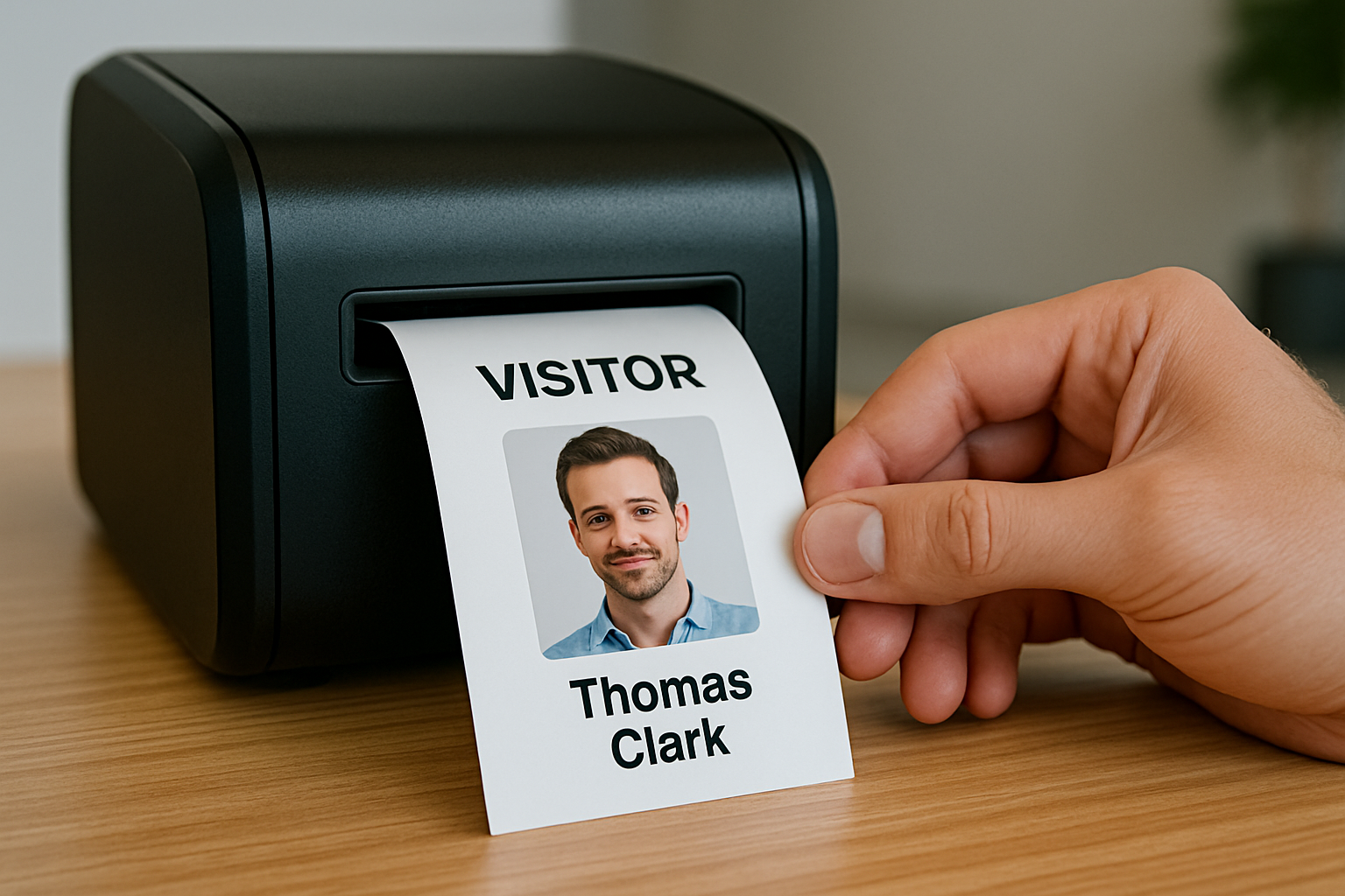 Printed visitor badge with a photo