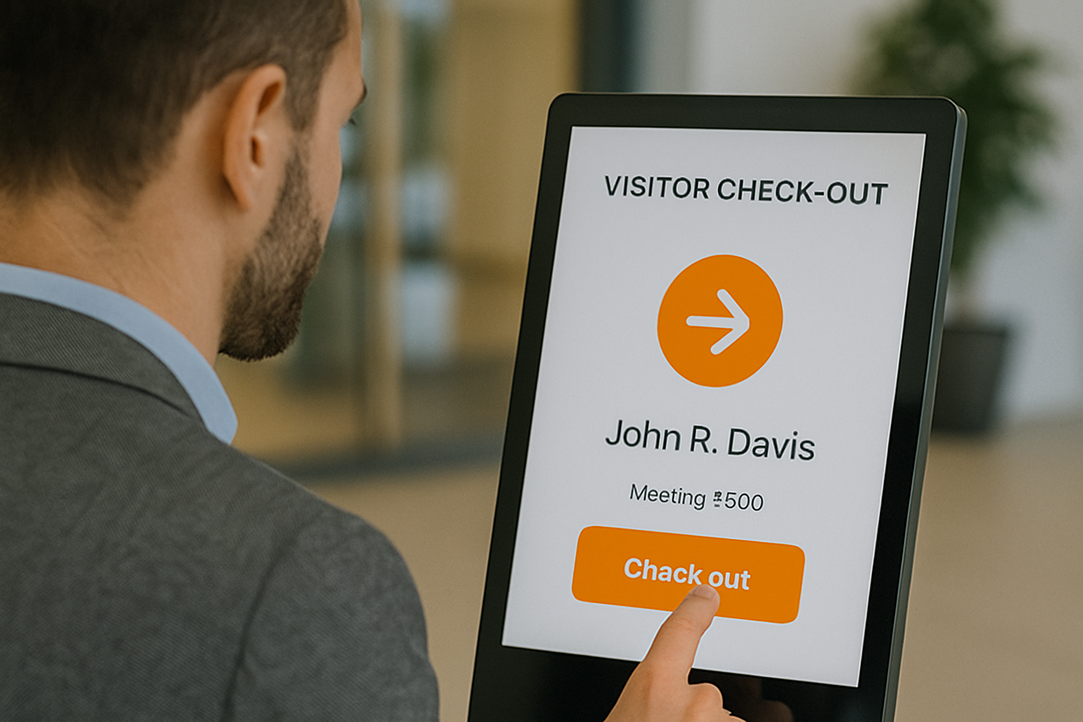 Tablet screen showing a 'Check-Out Complete' message